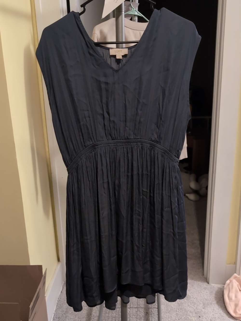 LOFT Navy V-Neck Pleated Waist Dress